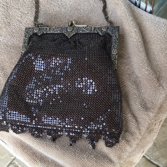 Brown Mesh Clutch with Metal Frame - Picture 1 of 5